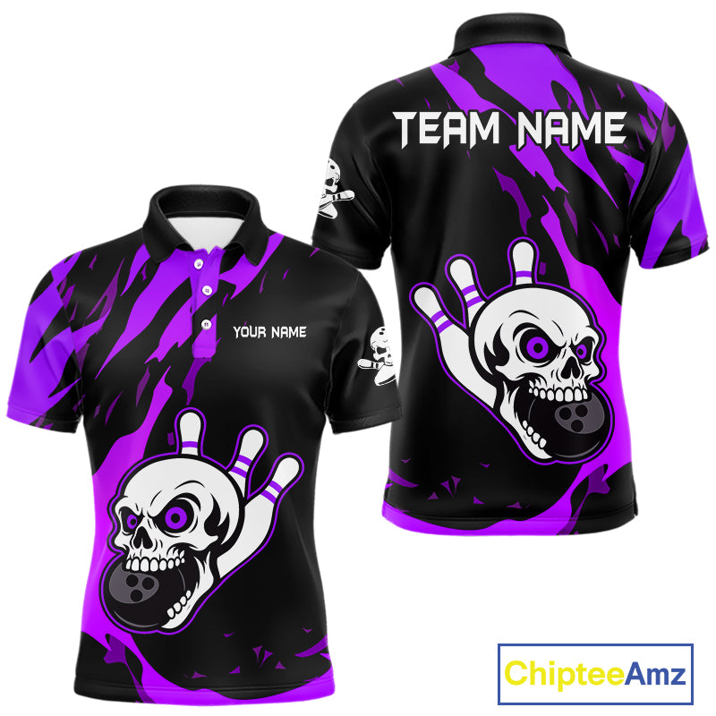 Black and Purple Skull Bowling Shirts for Men Custom Team bowling jersey, gift for bowlers NQS11710