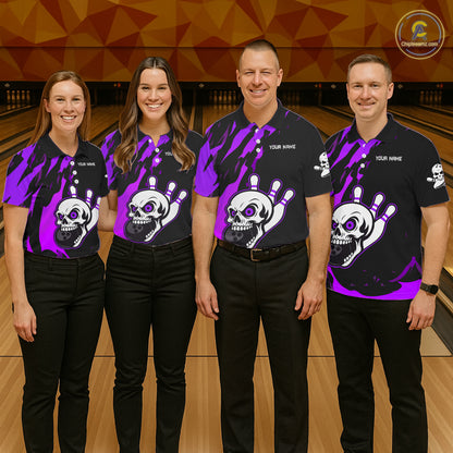 Black and Purple Skull Bowling Shirts for Men Custom Team bowling jersey, gift for bowlers NQS11710