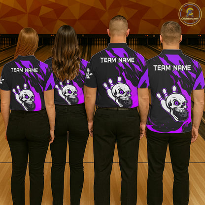Black and Purple Skull Bowling Shirts for Men Custom Team bowling jersey, gift for bowlers NQS11710