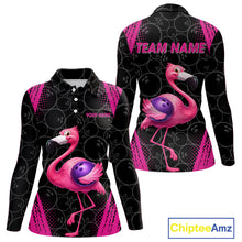 Load image into Gallery viewer, Funny Pink Flamingo Black Bowling Camo Bowling Shirts for Women Custom Flamingo Team bowling outfit NQS11716