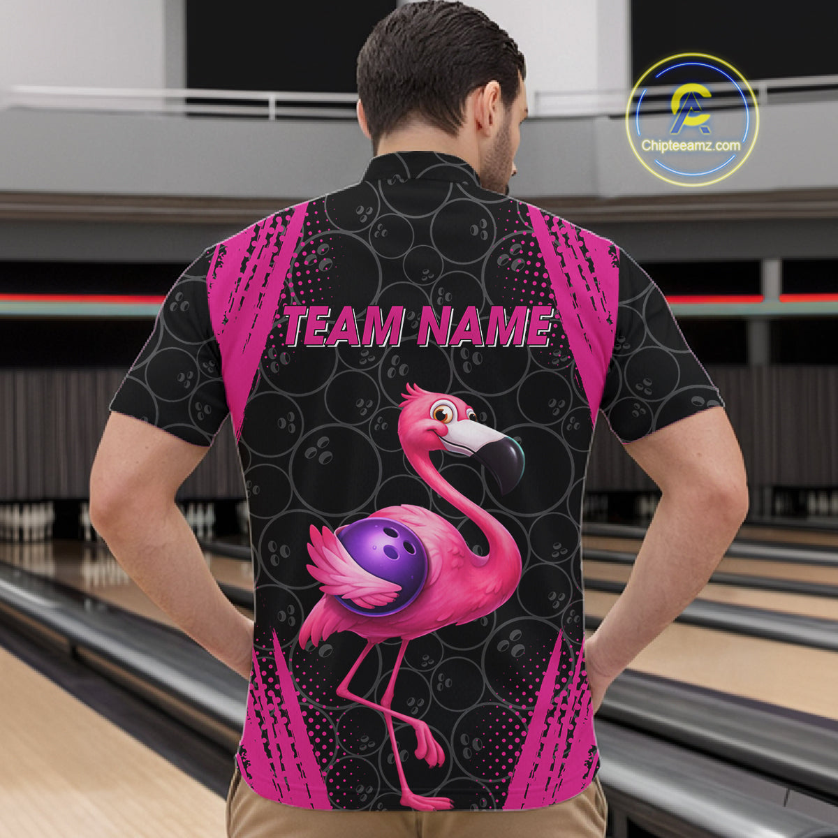 Funny Pink Flamingo Black Bowling Camo Bowling Shirts for Men Custom Flamingo Team bowling outfit NQS11716