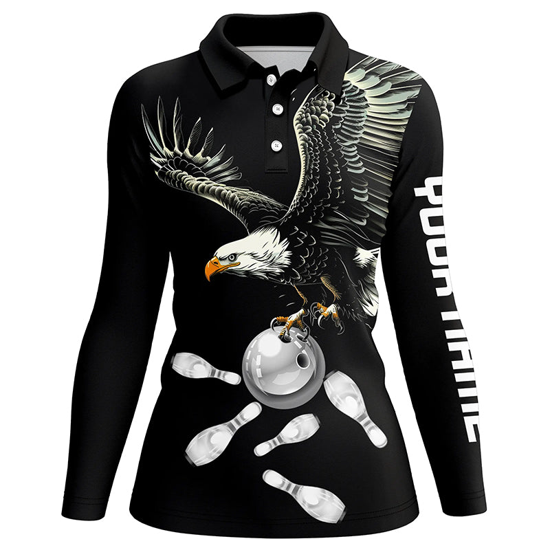 Black and white Women bowling polo shirts Custom Eagle Team bowling shirts, gift for bowlers NQS7405