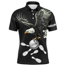 Load image into Gallery viewer, Black and white Mens bowling polo shirts Custom Eagle Team bowling shirts, gift for bowlers NQS7405