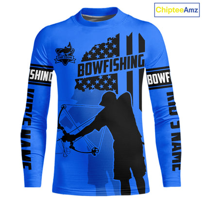 Carp hunter bowfishing black and blue American flag Custom UV sun protection Long sleeve Fishing Shirt NQS9818