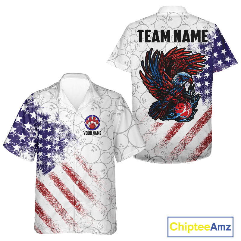 Retro American Flag white camo Eagle Hawaiian bowling shirt Custom Patriotic Bowling Team shirt NQS9819