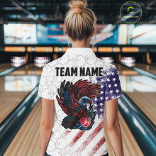Load image into Gallery viewer, Retro American Flag white camo Eagle Bowling Shirt for Women Custom Patriotic Bowling Team Jersey NQS9819
