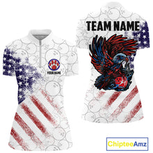 Load image into Gallery viewer, Retro American Flag white camo Eagle Bowling Shirt for Women Custom Patriotic Bowling Team Jersey NQS9819