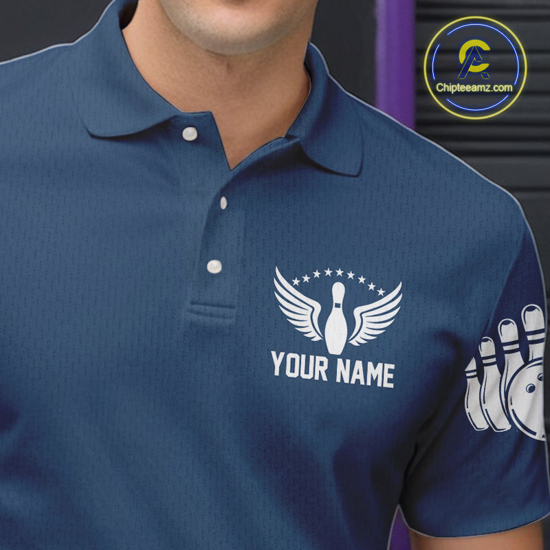 Strike Bowling Polo, Quarter-Zip Shirts For Men Custom Bowling Team Jerseys Bowlers Outfit | Blue NQS9926