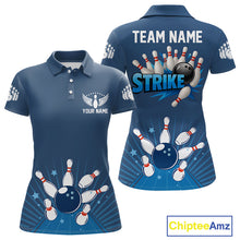 Load image into Gallery viewer, Strike Bowling Polo, Quarter-Zip Shirts For Women Custom Bowling Team Jerseys Bowlers Outfit | Blue NQS9926