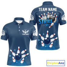 Load image into Gallery viewer, Strike Bowling Polo, Quarter-Zip Shirts For Men Custom Bowling Team Jerseys Bowlers Outfit | Blue NQS9926