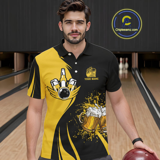 Funny yellow and black Bowling beer shirts for men custom My drinking team has a bowling problem NQS9927