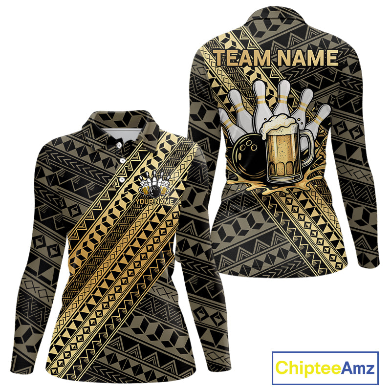 Yellow and Black tribal pattern Bowling and Beer shirts for Women custom Team Bowling jerseys outfit NQS9928