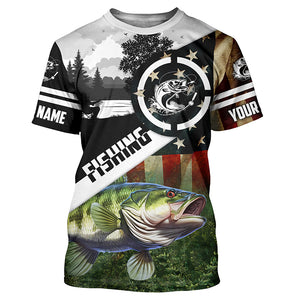 Largemouth Bass Fishing American flag patriot customize performance long sleeve fishing shirt NQS1909