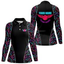 Load image into Gallery viewer, Custom Black Bowling pattern Polo, Quarter Zip Shirts For Women, Personalized Bowling Team Jerseys NQS7725