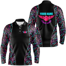 Load image into Gallery viewer, Custom Black Bowling pattern Polo, Quarter Zip Shirts For Men, Personalized Bowling Team Jerseys NQS7725