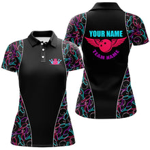 Load image into Gallery viewer, Custom Black Bowling pattern Polo, Quarter Zip Shirts For Women, Personalized Bowling Team Jerseys NQS7725