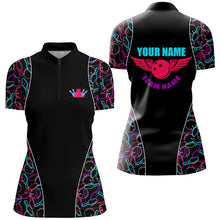 Load image into Gallery viewer, Custom Black Bowling pattern Polo, Quarter Zip Shirts For Women, Personalized Bowling Team Jerseys NQS7725