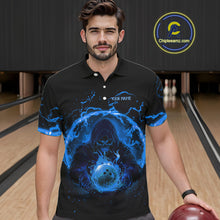 Load image into Gallery viewer, Mens bowling polo, 1/4 zip shirts Custom blue flame skull bowling team jerseys, gift for Bowlers NQS10056