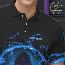 Load image into Gallery viewer, Mens bowling polo, 1/4 zip shirts Custom blue flame skull bowling team jerseys, gift for Bowlers NQS10056