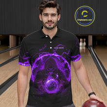 Load image into Gallery viewer, Mens bowling polo, 1/4 zip shirts Custom purple flame skull bowling team jerseys, gift for Bowlers NQS10057
