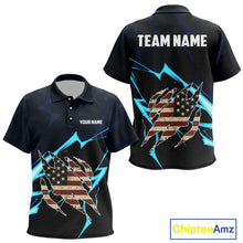 Load image into Gallery viewer, Vintage American Flag blue lightning Kid Golf polo shirts Custom patriotic Golf outfit For Kid NQS10059
