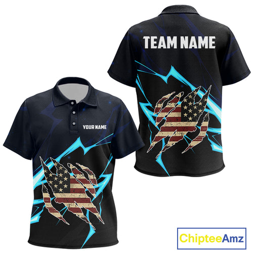 Vintage American Flag blue lightning Kid Golf polo shirts Custom patriotic Golf outfit For Kid NQS10059