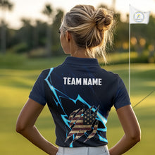 Load image into Gallery viewer, Vintage American Flag blue lightning Women Golf polo shirts Custom patriotic Golf outfit For ladies NQS10059