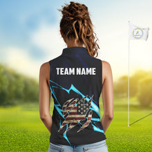 Load image into Gallery viewer, Vintage American Flag blue lightning Women Sleeveless polos Custom patriotic Golf outfit For ladies NQS10059