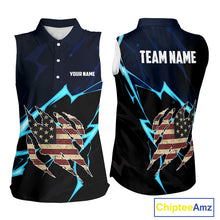 Load image into Gallery viewer, Vintage American Flag blue lightning Women Sleeveless polos Custom patriotic Golf outfit For ladies NQS10059