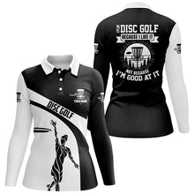 Load image into Gallery viewer, Black and white Womens disc golf polo shirt custom I play disc golf because I like it lady golf outfit NQS6063