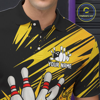 Black and Yellow Bowling Polo, 1/4 Zip Shirt for Men Custom Bowling Team shirts for bowlers NQS10365