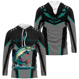 Personalized Black Musky Fishing jerseys, Team Muskie Fishing Long Sleeve tournament shirt| Green NQS6287