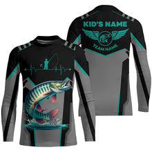 Load image into Gallery viewer, Personalized Black Musky Fishing jerseys, Team Muskie Fishing Long Sleeve tournament shirt| Green NQS6287