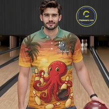Load image into Gallery viewer, Funny Octopus Bowling Polo, Quarter Zip shirts for Men Custom Octopus Team bowling jersey NQS10587