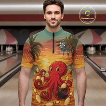 Load image into Gallery viewer, Funny Octopus Bowling Polo, Quarter Zip shirts for Men Custom Octopus Team bowling jersey NQS10587