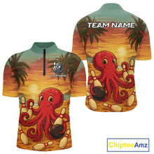 Load image into Gallery viewer, Funny Octopus Bowling Polo, Quarter Zip shirts for Men Custom Octopus Team bowling jersey NQS10587