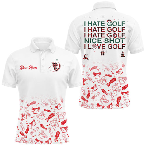 Funny Men golf polo shirt I hate golf nice shot I love golf custom name Christmas pattern golf shirts NQS8846