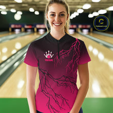 Load image into Gallery viewer, Black and Pink gradient Lightning thunder storm Bowling shirts for Women Custom Bowling Team Jerseys NQS11170