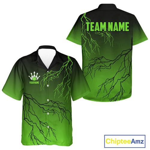 Black and Green gradient storm Lightning thunder Bowling Hawaiian shirts Custom Bowling Team Jerseys NQS11171