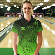 Load image into Gallery viewer, Black and Green gradient storm Lightning thunder Bowling shirts for Women Custom Bowling Team Jerseys NQS11171