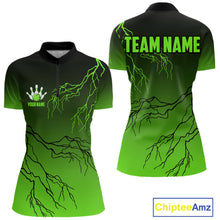 Load image into Gallery viewer, Black and Green gradient storm Lightning thunder Bowling shirts for Women Custom Bowling Team Jerseys NQS11171