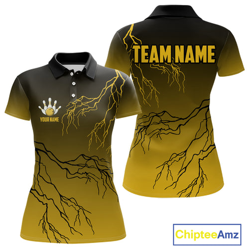 Black and Yellow gradient storm Lightning thunder Bowling shirts for Women Custom Bowling Team Jerseys NQS11172