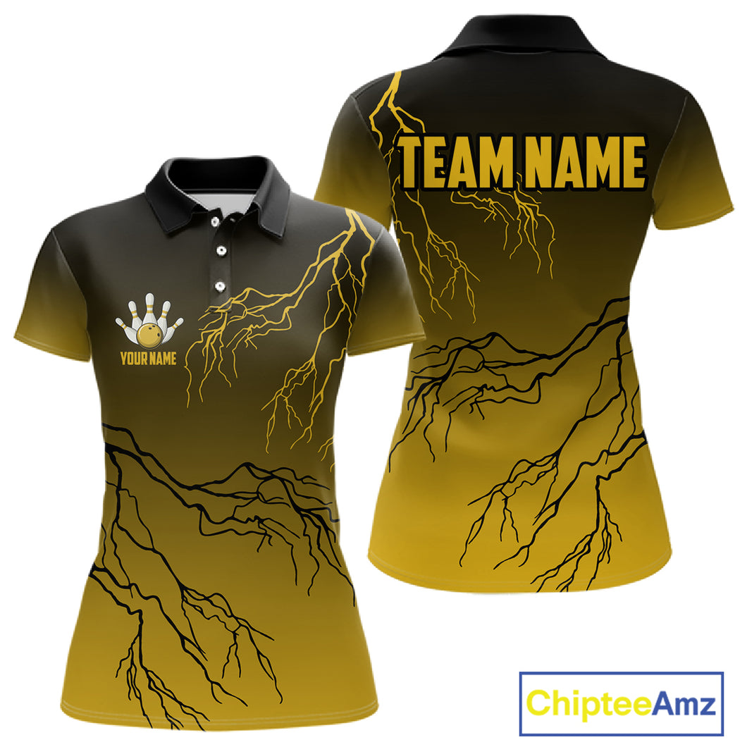 Black and Yellow gradient storm Lightning thunder Bowling shirts for Women Custom Bowling Team Jerseys NQS11172