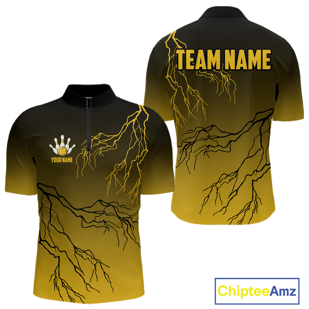 Black and Yellow gradient storm Lightning thunder Bowling shirts for Men Custom Bowling Team Jerseys NQS11172