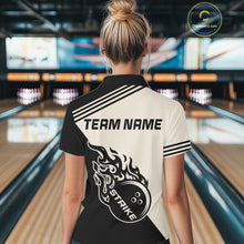 Load image into Gallery viewer, Custom Retro Beige and Black Flame Bowling Shirts For Women, Vintage Team Bowling League jerseys NQS11590