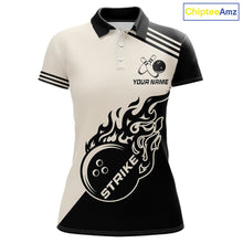 Load image into Gallery viewer, Custom Retro Beige and Black Flame Bowling Shirts For Women, Vintage Team Bowling League jerseys NQS11590