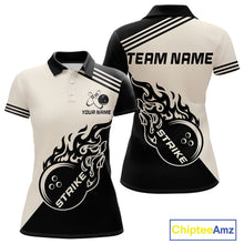 Load image into Gallery viewer, Custom Retro Beige and Black Flame Bowling Shirts For Women, Vintage Team Bowling League jerseys NQS11590
