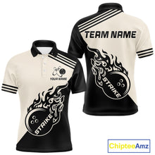 Load image into Gallery viewer, Custom Retro Beige and Black Flame Bowling Shirts For Men, Vintage Team Bowling League jerseys NQS11590