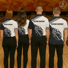 Load image into Gallery viewer, Custom Retro Beige and Black Flame Bowling Shirts For Women, Vintage Team Bowling League jerseys NQS11590