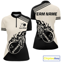 Load image into Gallery viewer, Custom Retro Beige and Black Flame Bowling Shirts For Women, Vintage Team Bowling League jerseys NQS11590
